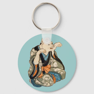 着 物 猫, 芳 藤 Kimono Cat, Yoshifuji, Ukiyo-e Nyckelring