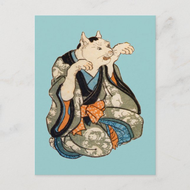 着 物 猫, 芳 藤 Kimono Cat, Yoshifuji, Ukiyoe Vykort (Framsida)