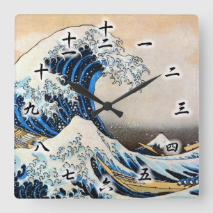 神奈川沖浪裏 北斎underbar vinkar, Hokusai, Ukiyo-e Fyrkantig Klocka