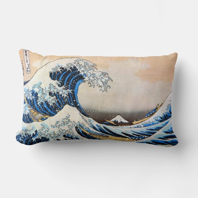 神奈川沖浪裏 北斎underbar vinkar, Hokusai, Ukiyo-e Lumbarkudde (Framsida)