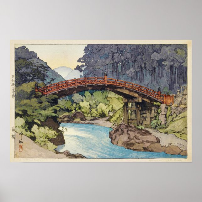 神 橋, Helig Bridge, Hiroshi Yoshida, Woodcut Poster (Framsidan)