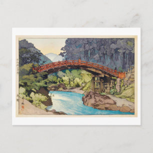神 橋, Helig Bridge, Hiroshi Yoshida, Woodcut Vykort