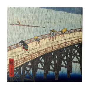突然の雨 plötslig 広重 regnar, Hiroshige, Ukiyo-e Kakelplatta