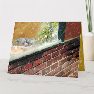 窓辺のキャンドル・眠る犬 クリスマスカード KORT