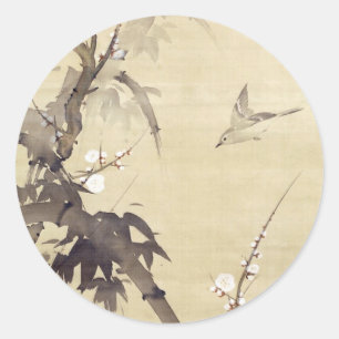 竹に鳥, 其一fågel och bambu, Kiitsu, Japan konst Runt Klistermärke