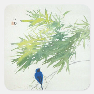 竹 に 鳥, 栖 鳳 Bamboo och Blue bird, Seihō, Japansk ko Fyrkantigt Klistermärke