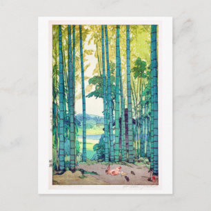 竹, Bamboo grove, Hiroshi Yoshida, Woodcut Vykort