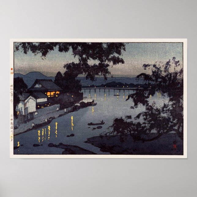 筑 後 川 夕 べ, Evening in Chikugo flod, Hiroshi Yoshid Poster (Framsidan)