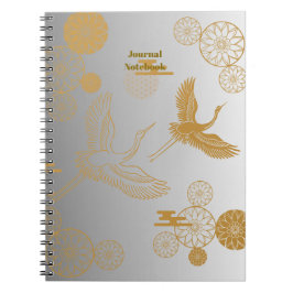 縁起の良い金色の日本の鶴模様《白×シルバー》ジャーナル ANTECKNINGSBOK
