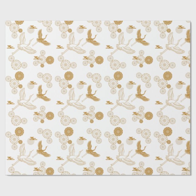 縁起の良い金色の日本の鶴模様 PRESENTPAPPER (Platt)