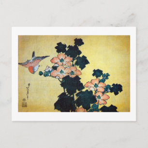 芙 蓉 に 雀, 北 Hibiscus Mutabilis and Sparrow, Hokusai Vykort