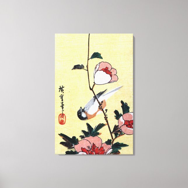花 に, 広 och blommor, 鳥, Ukiyo-e Canvastryck (Framsida)