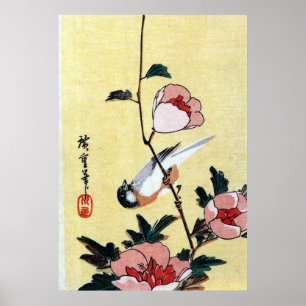 花 に, 広 och blommor, 鳥, Ukiyo-e Poster