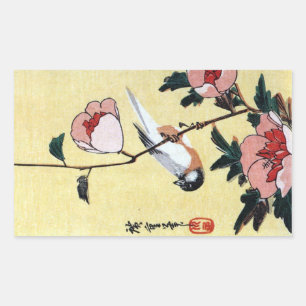 花 に, 広 och blommor, 鳥, Ukiyo-e Rektangulärt Klistermärke