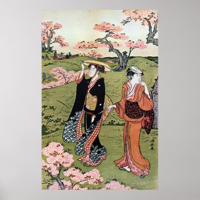 花(二), 清 長 Flower View(2), Kiyonaga, Ukiyo-e Poster (Framsidan)