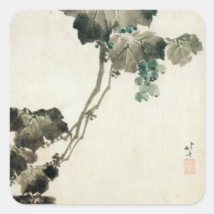 葡 萄, 北 斎 Grape, Hokusai Fyrkantigt Klistermärke