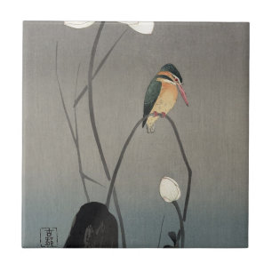 蓮にカワセミ 古邨Kingfisher på lotusblomma, Koson, Ukiyo-e Kakelplatta