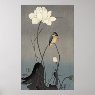 蓮 に カ セ ミ, 古 bud Kingfisher på Lotus, Koson, Ukiyo Poster