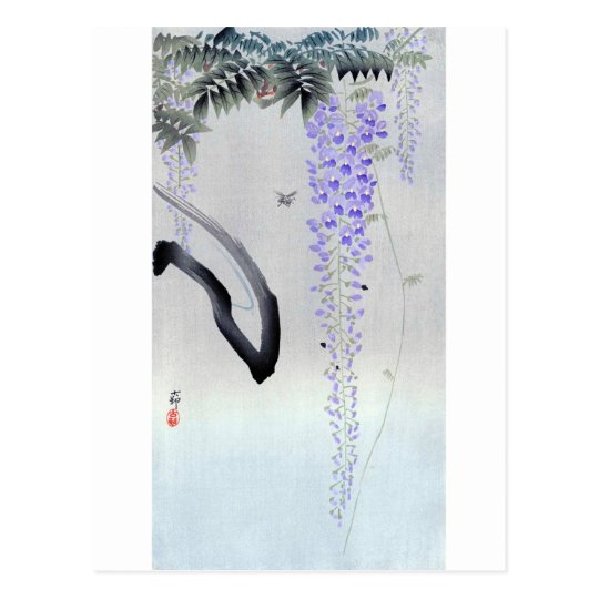 藤の花 古邨blommarWisteria, Ohara Koson, träsnitt Vykort