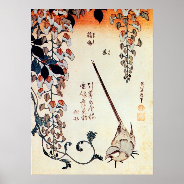 藤 に セ レ イ, 北 budg Wagtail och Wisteria, Hokusai, U Poster (Framsidan)