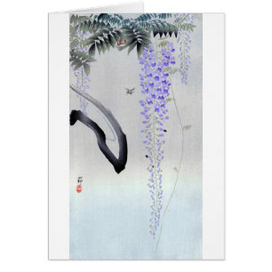 藤 の, 古 邨 Blommar Wisteria, Ohara Koson, Woodcut Hälsningskort