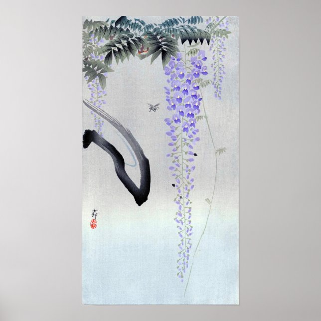 藤 の, 古 邨 Blommar Wisteria, Ohara Koson, Woodcut Poster (Framsidan)