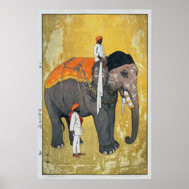 象, Elephant, Hiroshi Yoshida, Woodcut Poster (Framsidan)