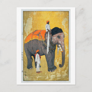 象, Elephant, Hiroshi Yoshida, Woodcut Vykort