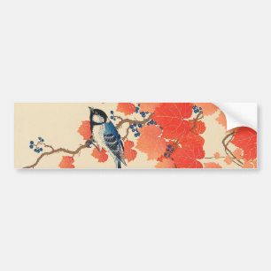 赤い蔦に鳥 古邨fågel på den röda murgrönaen, Koson, Bildekal