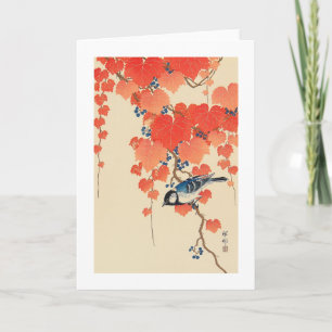 赤い蔦に鳥 古邨fågel på den röda murgrönaen, Koson, Kort