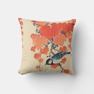 赤い蔦に鳥 古邨fågel på den röda murgrönaen, Koson, Kudde