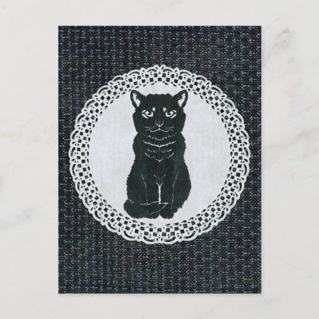 越後(日本国新潟県)の黒猫・切り絵 Postcard Vykort (Framsida)