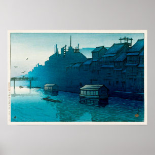 道 頓 堀 朝, morgon vid Dôtonbori, Hasui Kawase, Woodc Poster