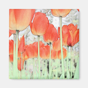 郁 金 香. Konstgjord rödtulpanblomma från stil. Magnet
