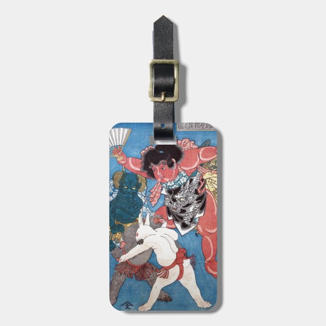 金 太 郎 動, 国 bud Kintaro & Animals, Kuniyoshi, Ukiyo Bagagebricka (Vertikal Framsida)