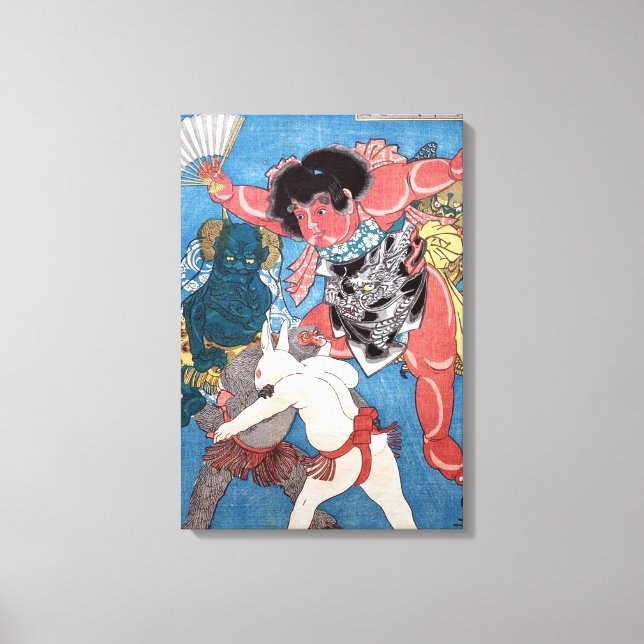 金 太 郎 動, 国 bud Kintaro & Animals, Kuniyoshi, Ukiyo Canvastryck (Framsida)