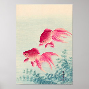 金 魚, 古 goldfiskparker, Koson, Ukiyo-e, träspån Poster