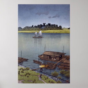 雨 の 川, 川 巴 plikten Summer Rain, Arakawa, Hasui Kaw Poster