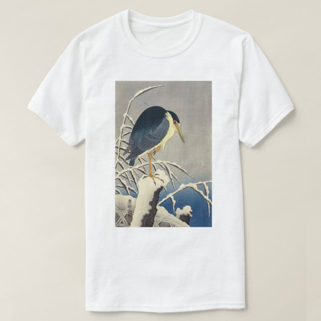 雪に青サギ 小原古邨blåttheron i snön, Ohara Koson T-shirt (Design framsida)