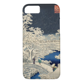 雪の太鼓橋 広重 snöig Drum överbryggar, Hiroshige,