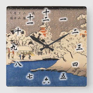 雪の浅草 国芳 snöig Asakusa, Kuniyoshi, Ukiyo-e Fyrkantig Klocka