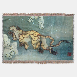 雪中虎図 北斎tiger i snön, Hokusai, konst Filt