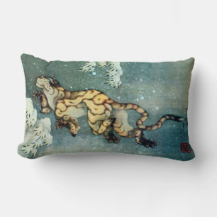 雪中虎図 北斎tiger i snön, Hokusai, konst Lumbarkudde