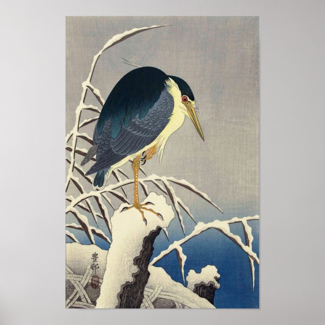 雪 に 青 ギ, 小 原 budgivningsår Blue heron i Snö, Ohara Poster (Framsidan)
