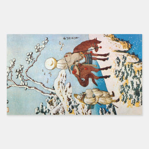 雪 の 人, 北 斎 resande i Snö, Hokusai, Ukiyo-e Rektangulärt Klistermärke