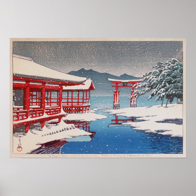 雪 の 宮, Miyajima Shrine i Snö, Hasui Kawase Poster (Framsidan)