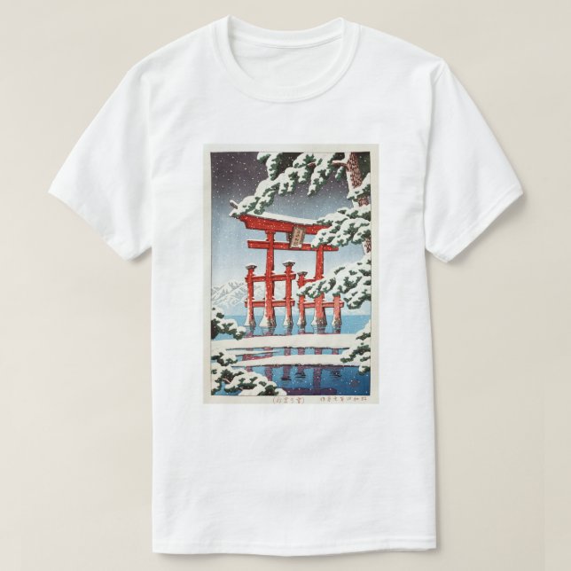 雪 の 島, Miyajima i Snö, Hasui Kawase, Woodcut T Shirt (Design framsida)
