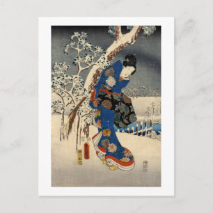 雪 の 芸 者, 豊 Geisya i Snö, Toyokuni, Ukiyo-e Vykort