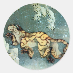 雪 中 図, 北 Tiger i Snö, Hokusai Runt Klistermärke