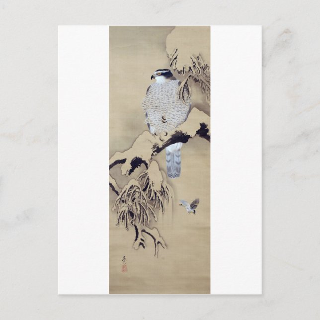 雪 中 図, 柴 是 svängning Hawk i Snö, Shibata Zeshin Vykort (Framsida)